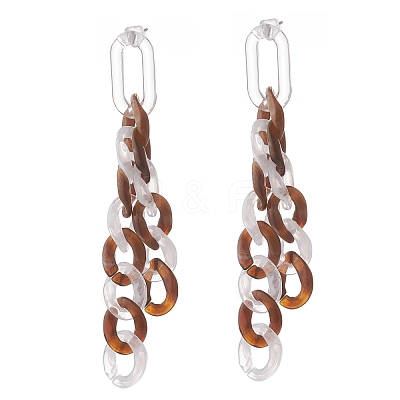 Acrylic Curb Chain Tassel Dangle Stud Earrings for Women EJEW-JE04767-06-1