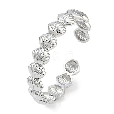 Shell Shape Rack Plating Brass Cuff Bangles for Women BJEW-P341-05P-1