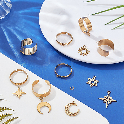 DIY Star Moon Sun Stainless Steel Charms Cuff Ring Making Kit DIY-SC0026-13G-1