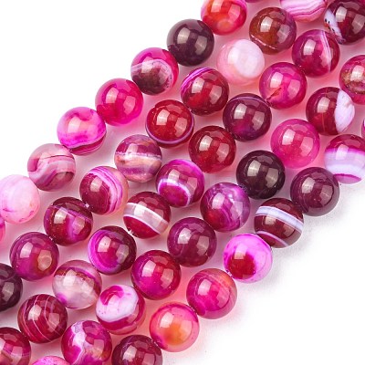 Natural Striped Agate/Banded Agate Bead Strands X-G-K166-13-8mm-03-1