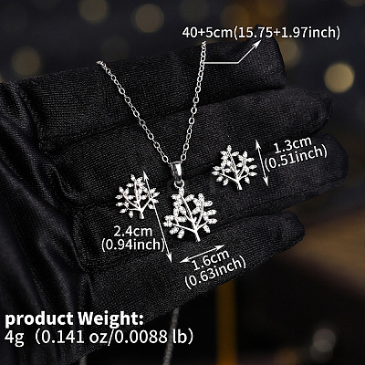 Brass Clear Cubic Zirconia Pendant Necklace & Stud Earrings Sets for Women FS-WGA251C-08-1