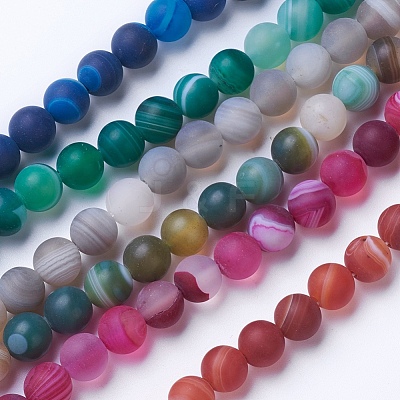 Natural Grade A Striped Agate/Banded Agate Beads Strands G-E478-8mm-1
