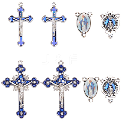 20Pcs 4 Styles DIY Blue Rosary Alloy Enamel Pendant and Link Findings Kits FIND-SC0021-26-1