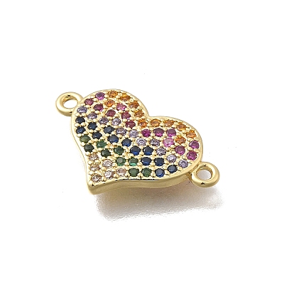 Brass Micro Pave Cubic Zirconia Heart Connector Charms KK-D431-062A-G-1
