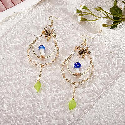 Natural Quartz Crystal Chips Beaded Big Teardrop Dangle Earrings EJEW-SW00016-01-1