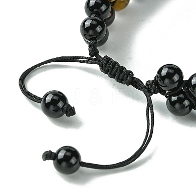 Natural Tiger Eye & Black Onyx Round Braided Bead Bracelet BJEW-TA00441-1