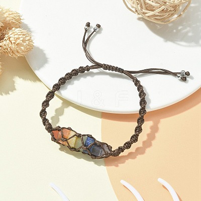 Chakra Theme Bullet Natural Mixed Gemstone Braided Bead Bracelet BJEW-TA00315-1