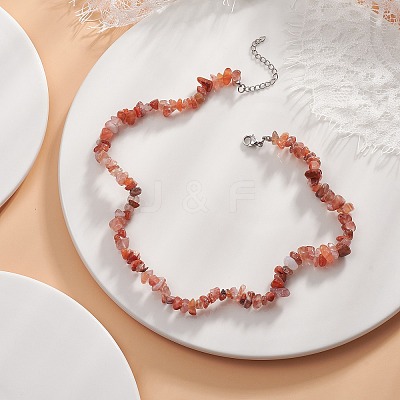 Natural Carnelian Chips Beaded Necklaces NJEW-JN04275-05-1