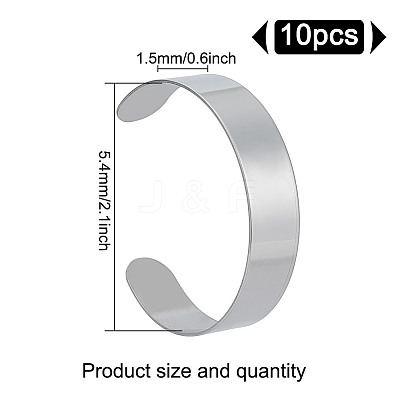 10Pcs 304 Stainless Steel Open Cuff Bangles BJEW-GO0001-02B-1