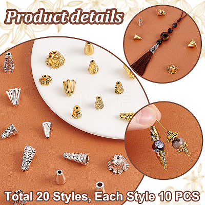 200Pcs 20 Styles Tibetan Style Bead Caps TIBE-PH0002-25-1