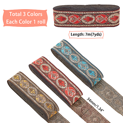 3 Rolls 3 Colors Ethnic Style Embroidery Polyester Ribbons OCOR-PH0001-22-1