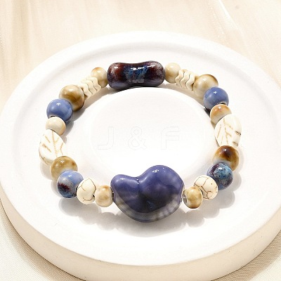 Handmade Porcelain Beads & Synthetic Howlite Beads Stretch Bracelets for Women LS-BJEW-D307-01C-1