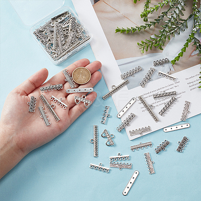 80Pcs 8 Styles Tibetan Style Alloy Chandelier Component Links FIND-GO0003-54-1