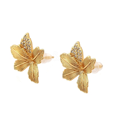 Flower Brass Micro Pave Cubic Zirconia Stud Earrings EJEW-B148-08C-G-1