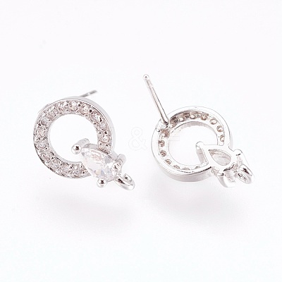 Brass Micro Pave Cubic Zirconia Stud Earring Findings KK-F753-09P-RS-1