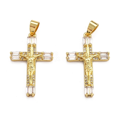 Brass Micro Pave Clear Cubic Zirconia Pendants ZIRC-J025-31G-1