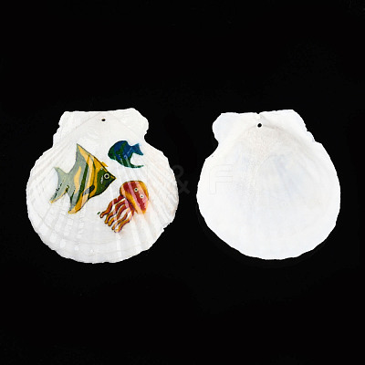 Printed Natural Freshwater Shell Big Pendants SHEL-N032-235-06-1