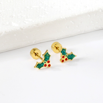 Christmas 304 Stainless Steel Stud Earrings EJEW-A144-01C-G-1