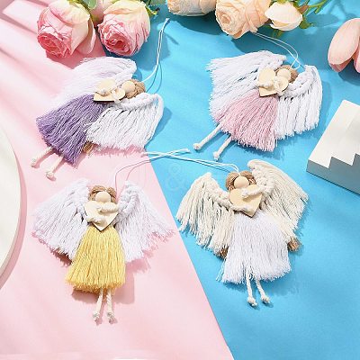 Angel Handmade Woven Macrame Cotton Thread Pendant Decorations HJEW-JM02454-1