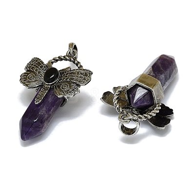 Natural Amethyst Faceted Pointed Bullet Big Pendants G-Q165-01AS-01-1