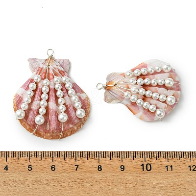 Natural Scallop Shell Copper Wire Wrapped Pendants PALLOY-TA00418-1