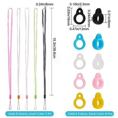 5 Strands 5 Colors Rubber Lanyard Straps AJEW-GF0006-02-1