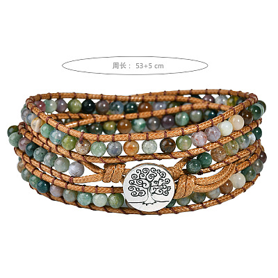 Natural Indian Agate Beads Wrap Bracelets WG093E5-01-1