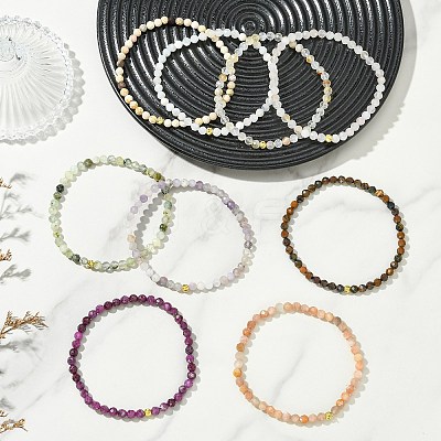 Natural Gemstone & Brass Beaded Stretch Bracelets for Women Men BJEW-JB13942-1