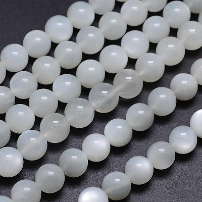 Natural White Moonstone Round Bead Strands G-M262-10mm-04-1