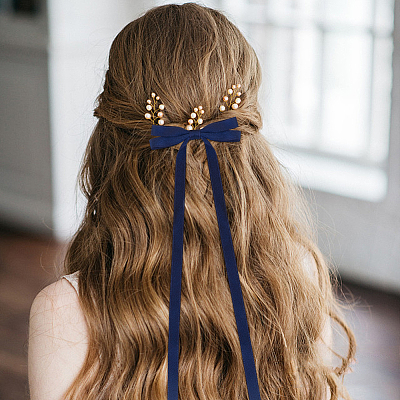 Big Bowknot Polyester Alligator Hair Clips AJEW-CP0008-39C-1