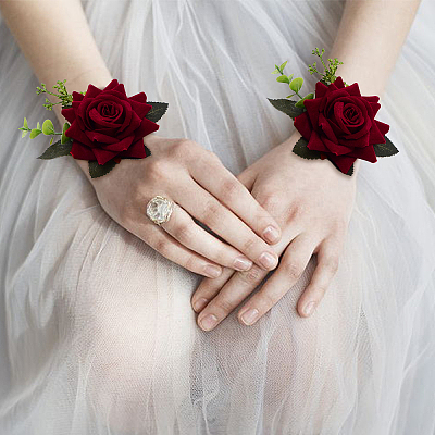 2Pcs 2 Style Rose Flower Silk Wrist and Flower Silk Brooch Sets AJEW-CP0004-58-1