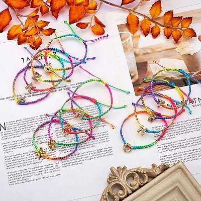 Crystal Rhinestone Initial Braided Bead Bracelet BJEW-SW00037-05-1