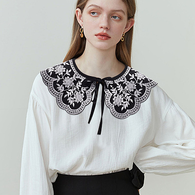 Detachable Fibre Lady's Flower Pattern Embroidered False Collars AJEW-WH0347-09-1