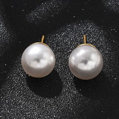 Brass ABS Imitation Pearl Stud Earrings EJEW-B132-01C-G-1