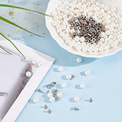 200 Sets ABS Plastic Imitation Pearl Rivet Studs KY-GO0001-06A-1
