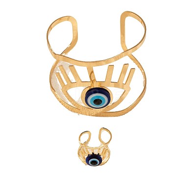 Evil Eye Alloy Resin Hollow Cuff Bangles & Cuff Rings Sets FS-WGE3CB7-01-1