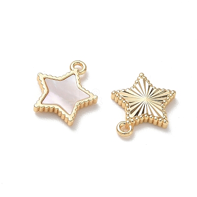 Brass Natural Shell Pendants KK-P355-22G-1