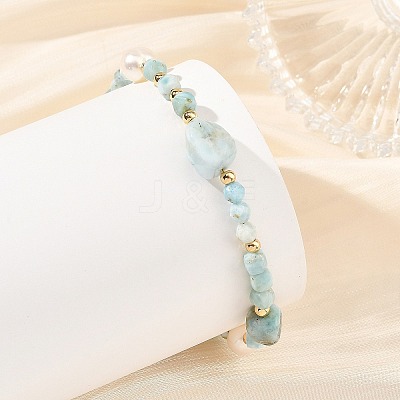 Nuggets Natural Larimar and Potato Pearl Beaded Bracelets BJEW-JB14468-1