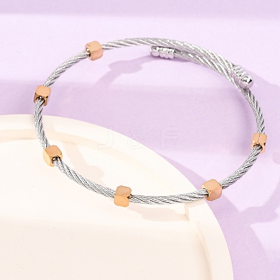 Duo Tone 304 Stainless Steel Cube Bead Cuff Bangles for Women SA-CBA2192-01GP-1