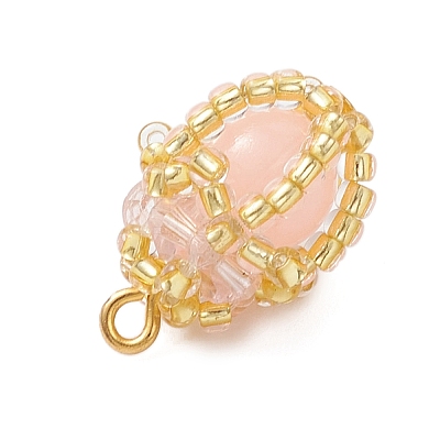 Luminous Handmade Glass Seed Beaded Teardrop Pendants PALLOY-MZ00962-02-1