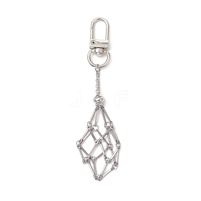 Stainless Steel Braided Chain Macrame Pouch Empty Stone Holder Pendant Decorations HJEW-JM02056-1