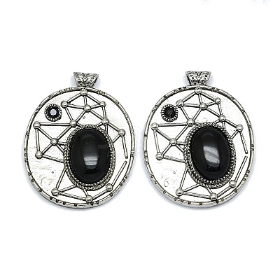 Natural Obsidian Oval Pendants G-Q165-03AS-03-1