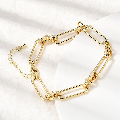 Rectangle Brass Link Chain Bracelets for Women BJEW-F531-03G-1