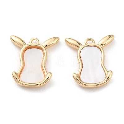 Rack Plating Brass Cow Head Charms with Shell KK-A183-51G-1
