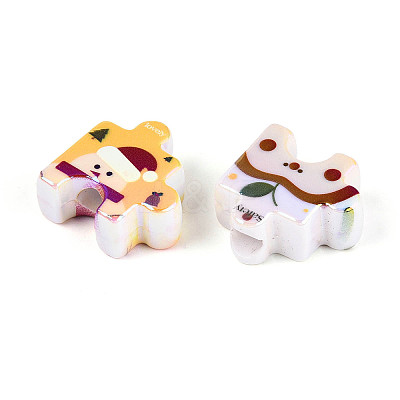 UV Plating Opaque Printed Acrylic European Beads OACR-N153-06-1
