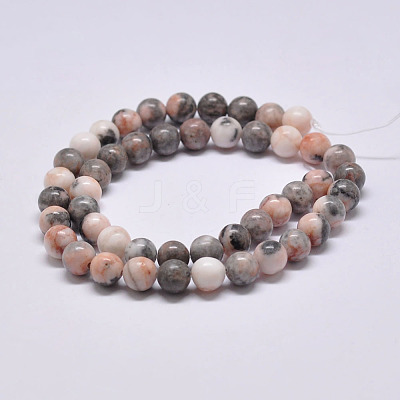Natural Pink Zebra Jasper Beads Strands X-G-P231-01-6mm-1
