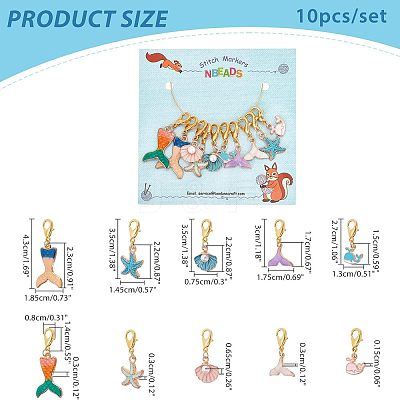 10 Pcs 10 Style Ocean Themed Alloy Enamel Pendants Decorations HJEW-NB0001-44-1