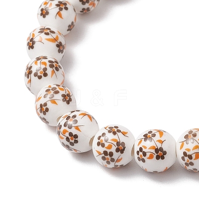 Handmade Flower Printed Porcelain Ceramic Beaded Stretch Bracelets BJEW-JB11910-02-1
