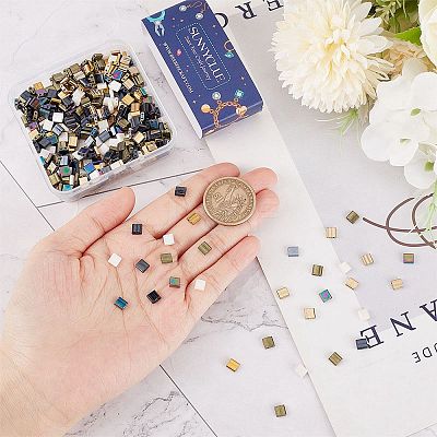 500Pcs 5 Style 2-Hole Opaque/Electroplate Glass Seed Beads SEED-SC0001-11-1