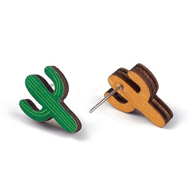 Natural Wood Stud Earrings EJEW-C013-01I-1